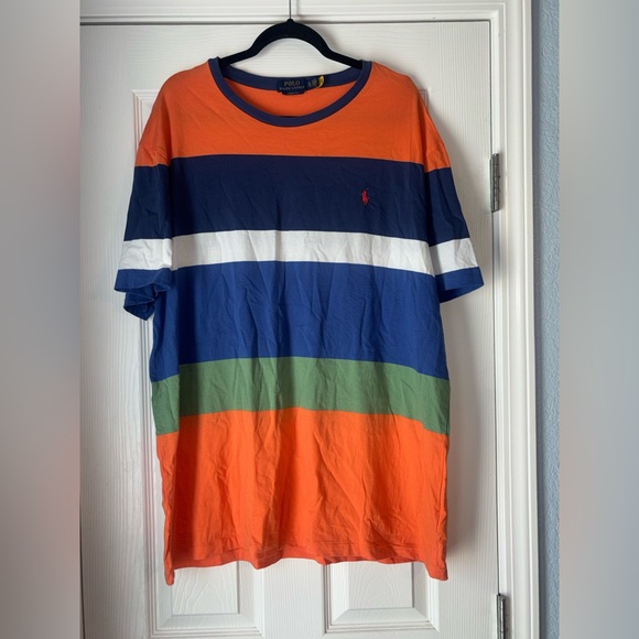 Polo Ralph Lauren Classic Fit Orange Blue Green Striped Jersey T-Shirt XL NWOT - Picture 1 of 5